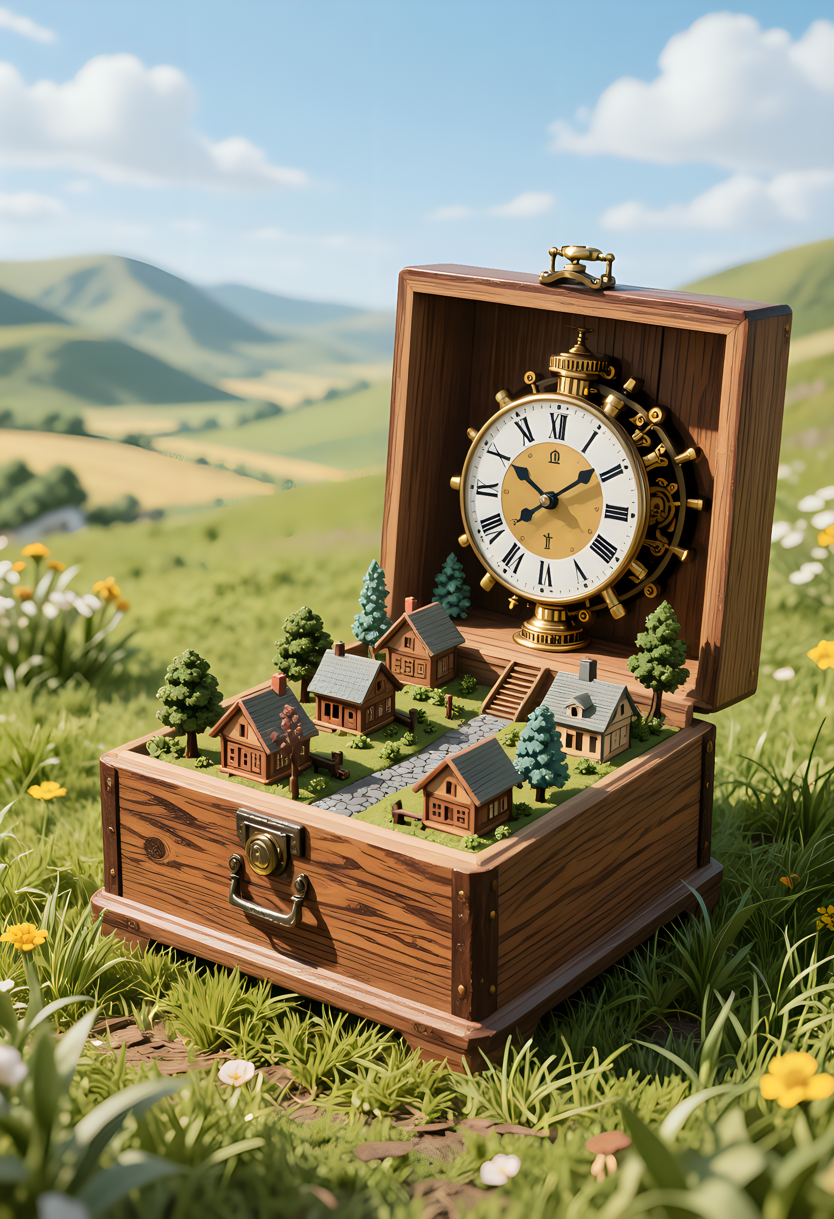 时光宝盒：草地上的微缩村庄奇境