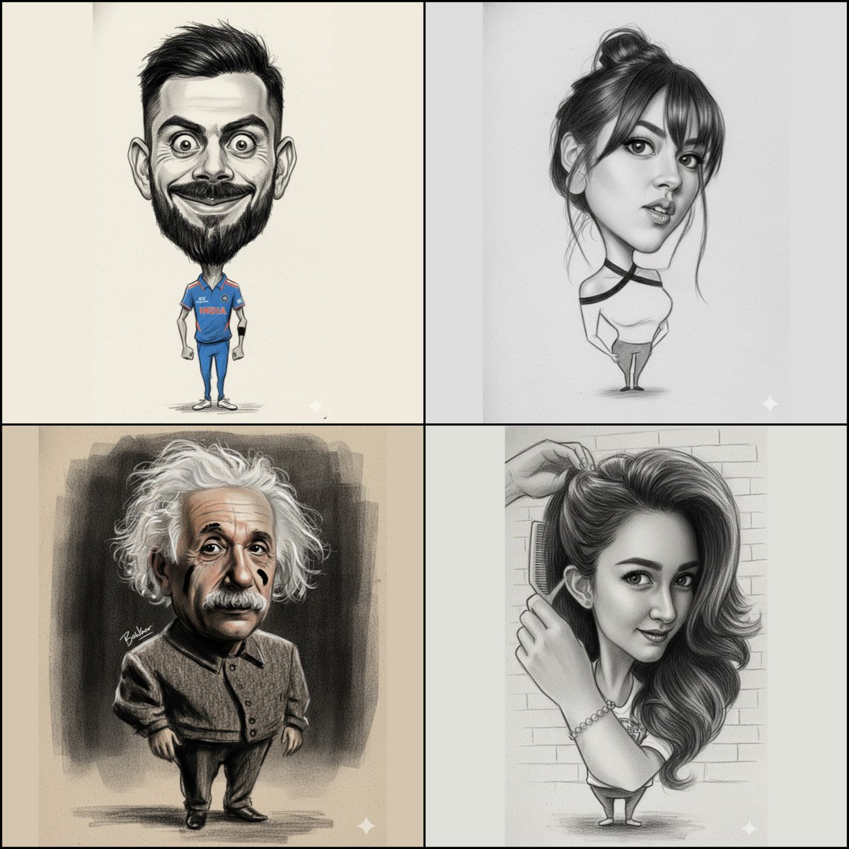 炭笔勾勒：夸张头部的漫画肖像