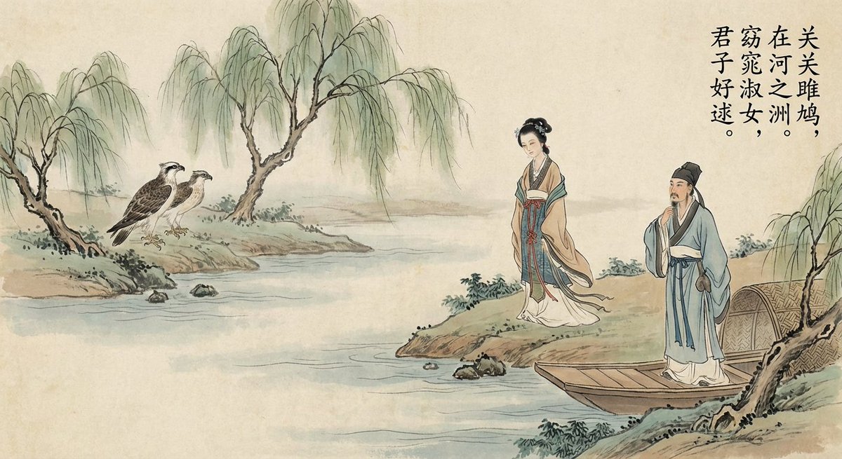 河洲淑影：诗经关雎诗意画卷