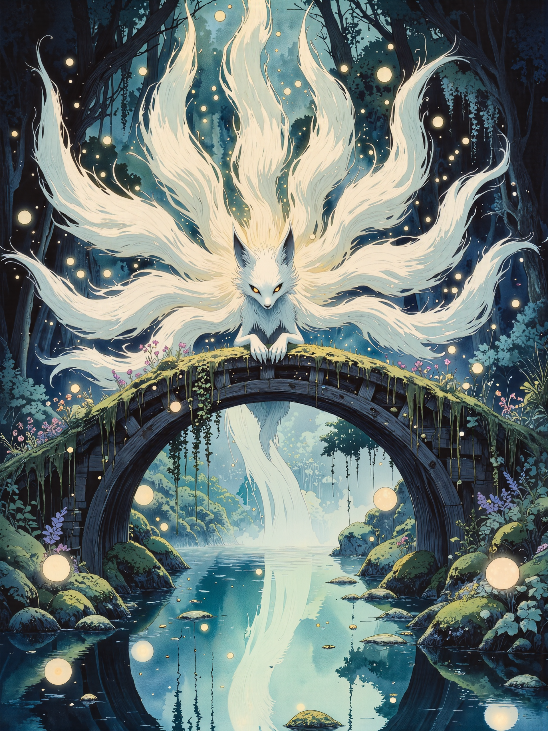 月下九尾：幽林银狐与镜池幻境